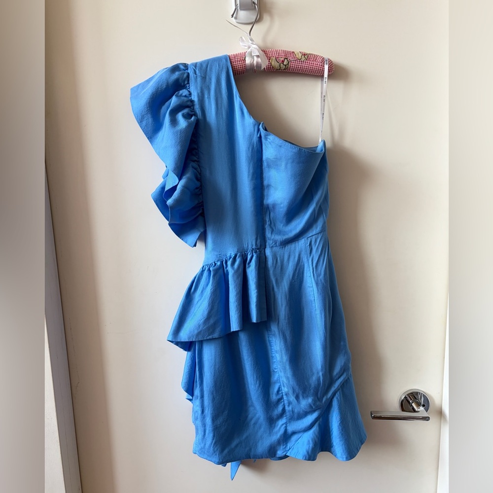 Bardot Lucia one-shoulder ruffle mini dress blue